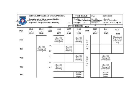 My Timetable - jhtrxhdrcjy - Class In-charge: Mr.M Kumar Class ...