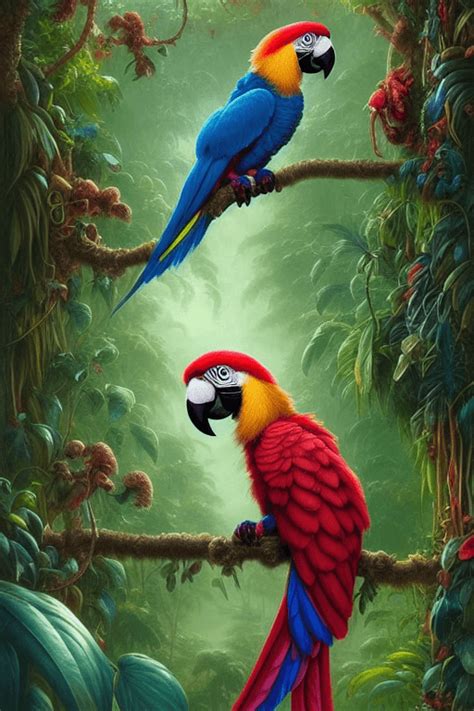 Cute and Adorable Cartoon Parrot in Jungle Plants · Creative Fabrica