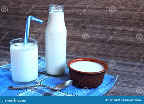 Kefir. Fermented Dairy Products. Bottle with Yogurt. Probiotics. Stock ...