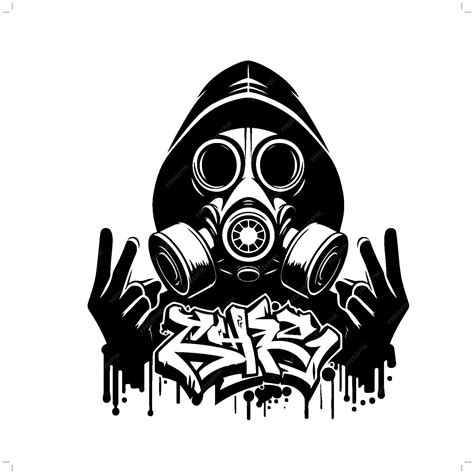 Premium Vector | Gassmask silhouette horror character in graffiti tag hip hop street art ...