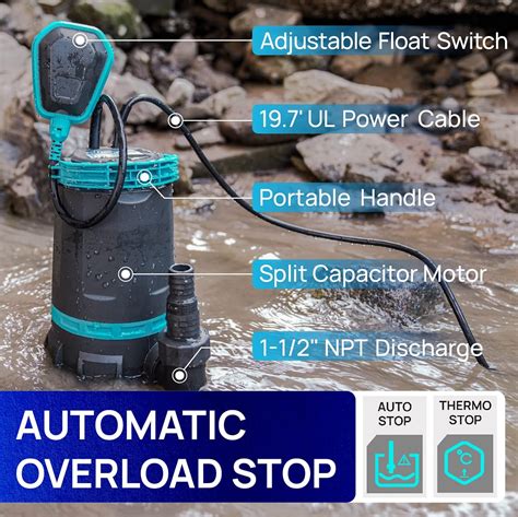 Buy Aquastrong 1HP Sump Pump 4948GPH Submersible Clean/Dirty Water Pump ...