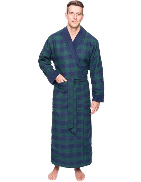 Men's Premium 100% Cotton Flannel Fleece Lined Robe - Gingham Green/Na ...
