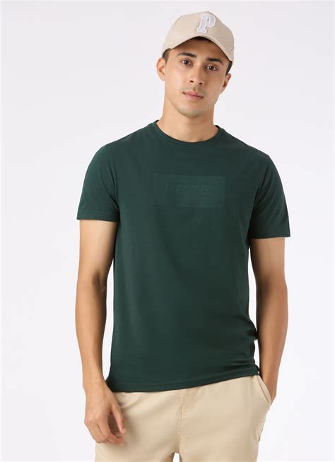 Men Green Textured Print Slim Fit T-Shirt | Pepe Jeans India