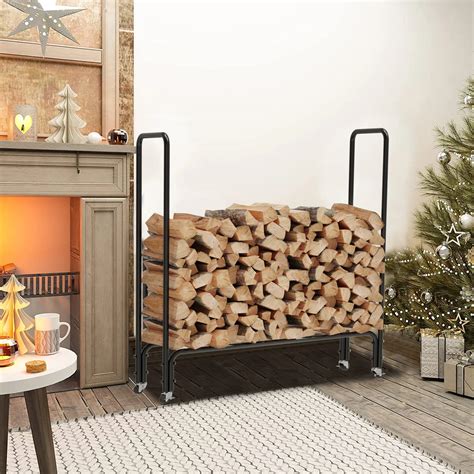Firewood-rack-log-holder-with-wheels-4FT-Outdoor-Indoor-Firewood-Rack ...