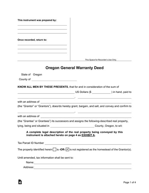 Free Oregon General Warranty Deed Form - PDF | Word - eForms