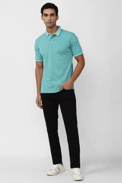 Buy Men Blue Solid Polo Neck Collar T-shirt Online - 901779 | Peter England