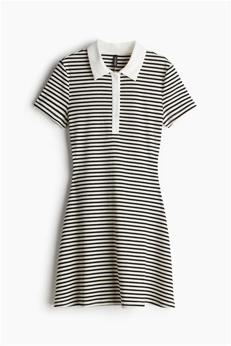 Women's White/Striped Flared-skirt polo dress | H&M IN