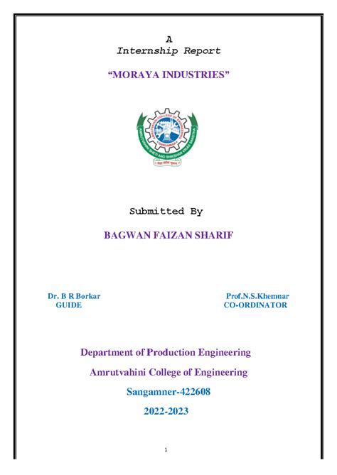 Internship Report Bagwan - 1 A Internship Report “MORAYA INDUSTRIES ...