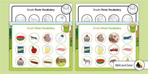 Picnic Vocabulary Smash Mats (teacher made) - Twinkl