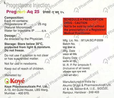Pregcert Aq 25 MG Solution For Injection (1): Uses, Side Effects, Price ...