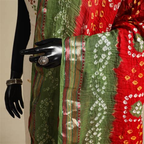Red Kutch Tie-Dye Mul Cotton Bandhani Dupatta with Border