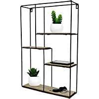 INDIAN DECOR Black Metal Wall Mounted Multi Shelf Storage Organiser ...
