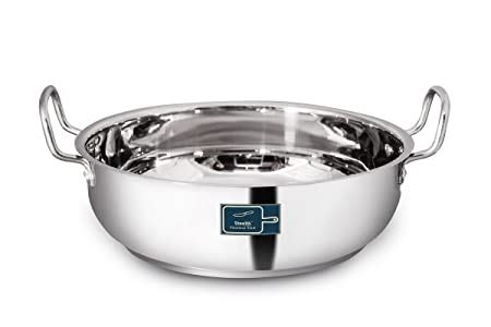 Steelth 18 Guage Stainless Steel Kadai Without Lid, Sandwich Bottom ...