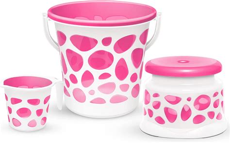 MILTON Plastic Duplex Spa 3 Piece Set, Pink | 25 litres Bucket with Mug ...