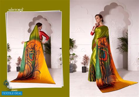 MINTORSI MORPANKH SATIN SILK WITH HANDPRINT DIAMOND WORK SAREE ...
