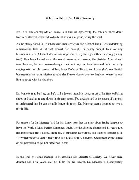 Dicken’s A Tale of Two Cities Summary - Dicken’s A Tale of Two Cities ...