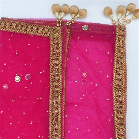 Pink Net Gold and Mirror Dupatta – anokherang