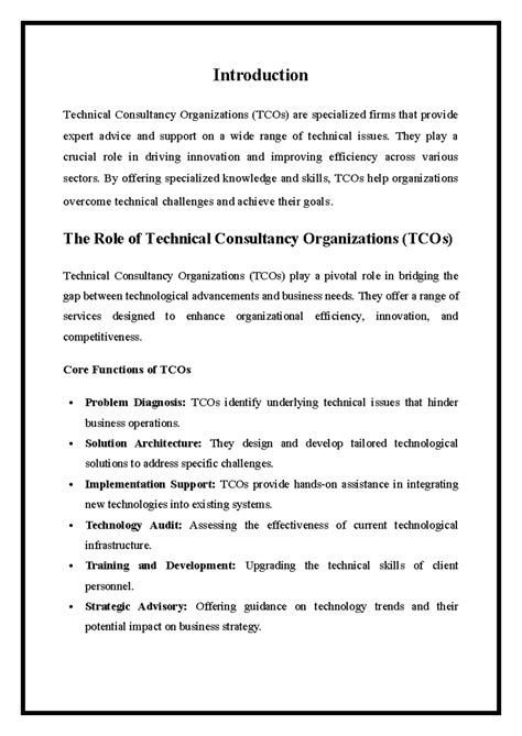 TECHNICAL CONSULTANCY ORGANISATION - Introduction Technical Consultancy ...