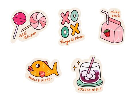 Set of cartoon kawaii sticker | Free Vector