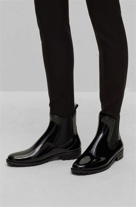 BOSS - Glossy Chelsea-style rain boots with branded trim