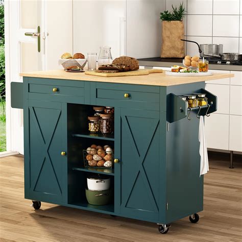 Buy HLR Kitchen Island On Wheels, Rolling Kitchen Island Cart with Drop ...