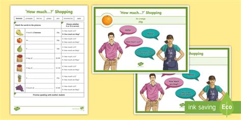 ESL 'How much?' Shopping Dialogue & Fruit Vocabulary Game