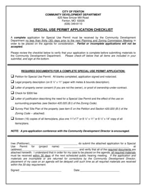 Fillable Online fentonmo SPECIAL USE PERMIT APPLICATION CHECKLIST ...
