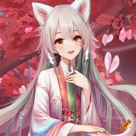 Anime character in traditional chinese clothes with fox ears on Craiyon
