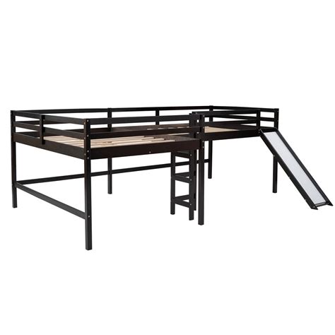 Buy Cfowner L-Shaped Loft Bed with Slide, Wood Full Size Low Loft Bed ...