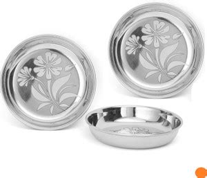 BZILO Pack Of 3 Stainless Steel Big Size Halwa Plate Set Snack Serving ...