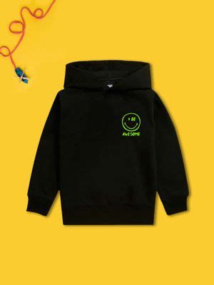 Buy Nusyl Boy Black Smiley Emoji and Text Solid Hoodie (2-4 Years) Online