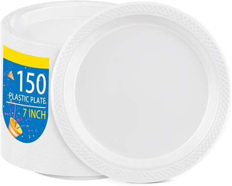 Amazon.com: Munfix 100 White Plastic Plates Set, 7 Inch Plastic Dessert ...