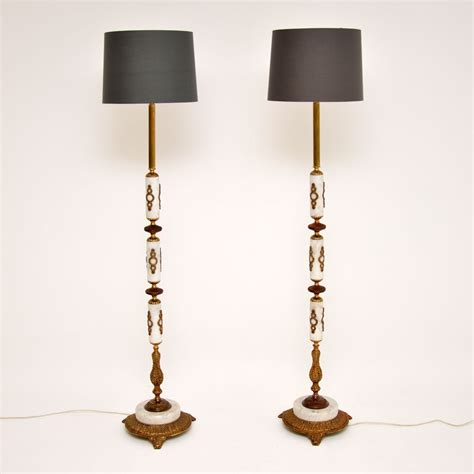 Pair of Antique Marble & Gilt Metal Floor Lamps - Marylebone Antiques