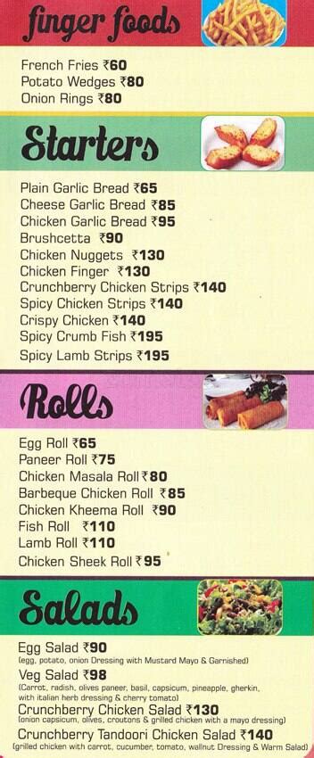Menu at Crunch Berry, Bengaluru