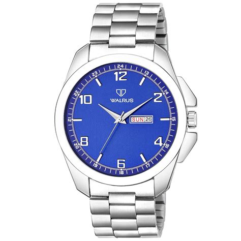 Walrus Men's Blue Dial Analog Day Date Function Metal Chain Wrist Watch ...