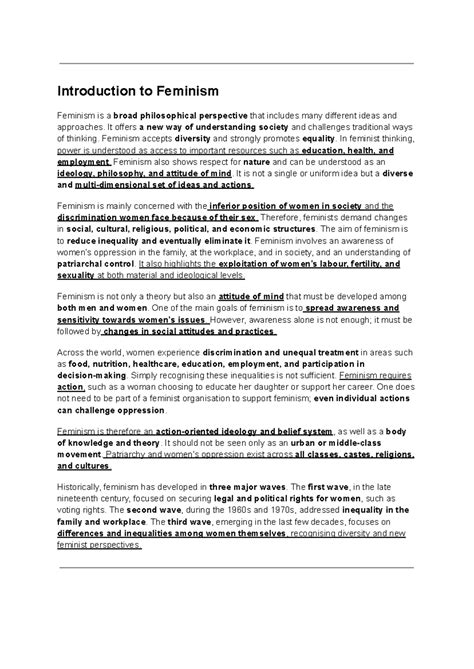 Feminism: Theory and Practice - An In-Depth Exploration - Studocu