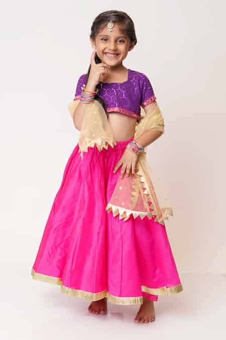 Buy Pink Georgette Sequins Mukaish Work Blouse Lehenga Set For Girls by ...