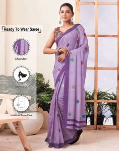 Buy Samah Polka Print Daily Wear Chanderi Purple, Multicolor Sarees ...