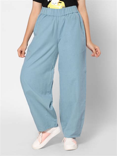 TeenTrums Girls Woven Trouser-Denim Blue | TeenTrums