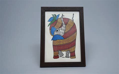Buy Elephant - Gond Painting - A5 Size Frame Online Indic Inspirations