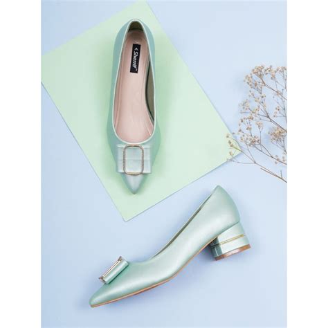 Buy Sherrif Shoes Womens Green Block Heel Pumps Online