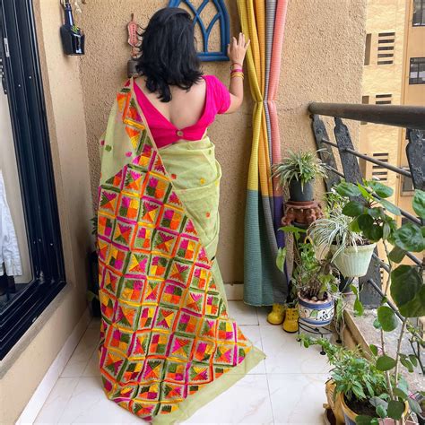 Green Phulkari embroidery Saree – Forsarees