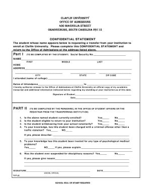 CONFIDENTIAL STATEMENT Usethisone 2doc - Claflin - Fill and Sign ...