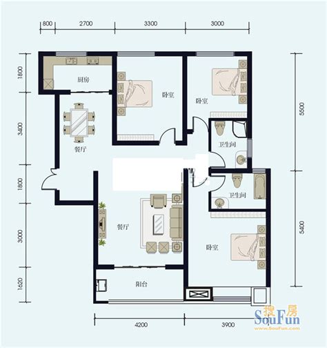 北京市大兴区 彩虹新城小区2室2厅1卫 87m²-v2户型图 - 小区户型图 -躺平设计家