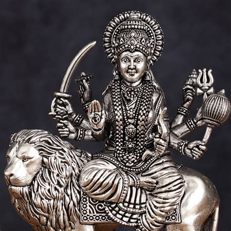 Brass Superfine silver plated Goddess Durga Ambe Mata Sitting on Lion ...