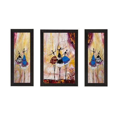 Set of 3 Abstract Dancing Lady Satin Matt Texture UV Art Painting ...