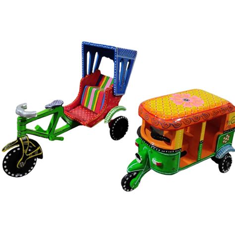Bobo Handpainted Handcrafted Wooden Rickshaw Combo Pack- Auto Rickshaw ...