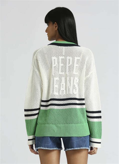 Green Oversized Self-Design Long Sleeve Flat Knit Jumper | Pepe Jeans India