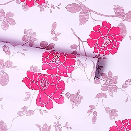 Wollzo Pink Flowers Self Adhesive Wallpaper (45 x 500 cm Multicolor ...