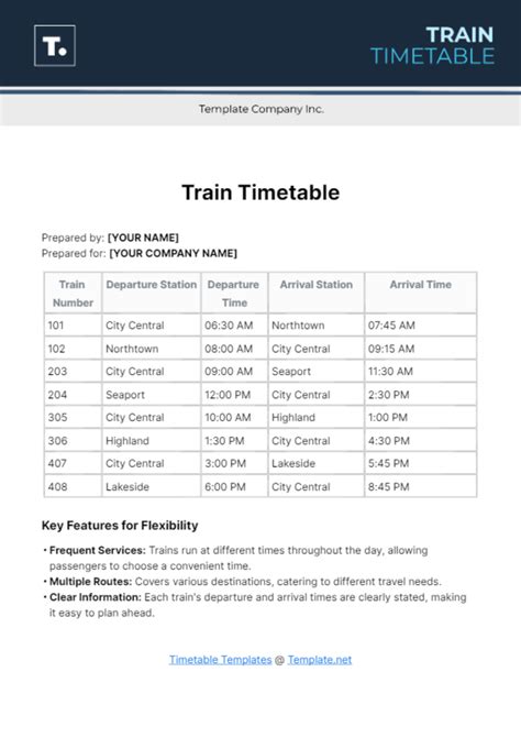 Free Train Timetable Template to Edit Online